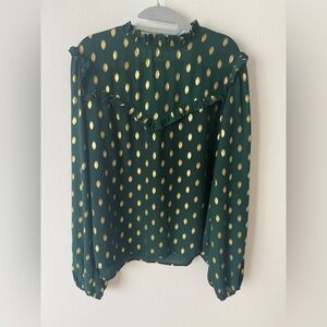 Amazon hunter green and gold blouse
